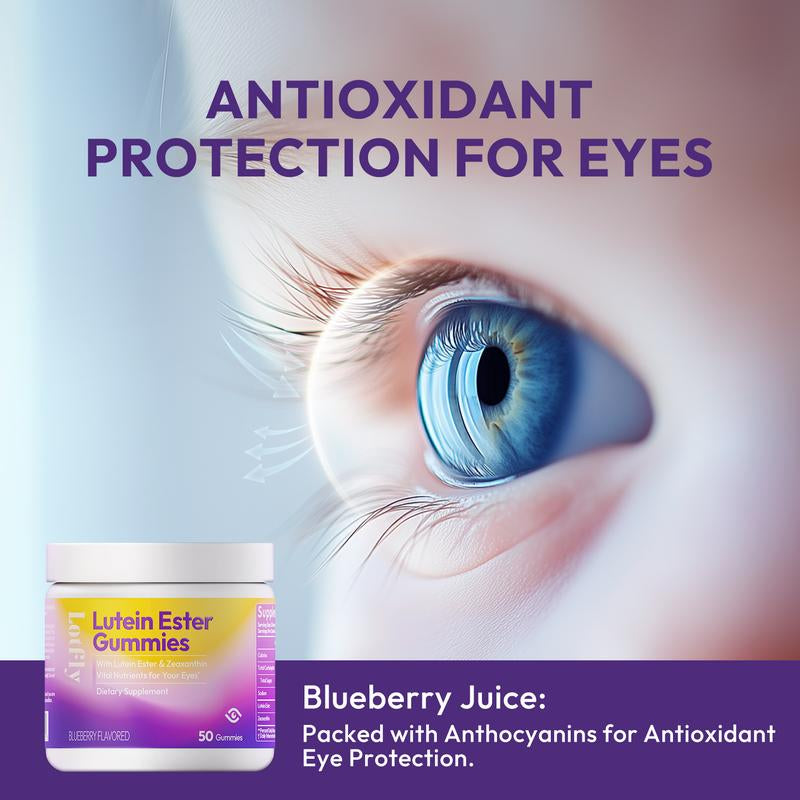 【Eye Care Essential】Lotfly Lutein Ester Gummies | Blueberry Flavor, Individually Packed | Lutein & Zeaxanthin for Clear Vision & Eye Health – 50 Gummies