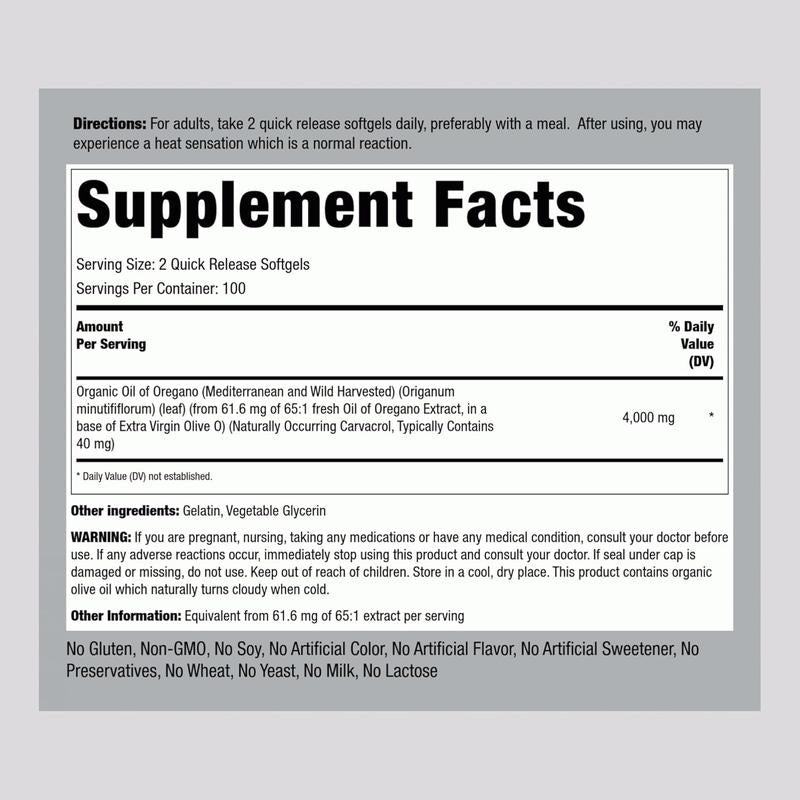 Oregano Oil Capsules 4000Mg, 200 Pills, Wild Harvested Herbal Extract Supplement for Immune Support, Non-Gmo, Gluten-Free for Overall Wellness