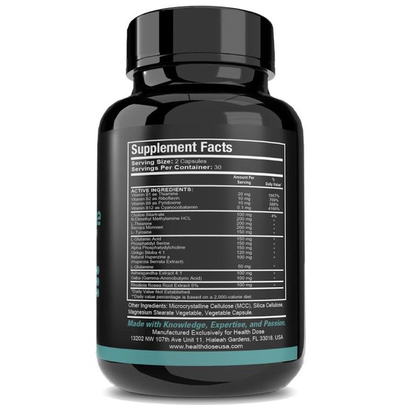 Health Dose Brain Dose, Natural Energy & Vitamins Supplement for Men & Women. Nutritional Support Fitness Dietary Neuro Healthcare Edible