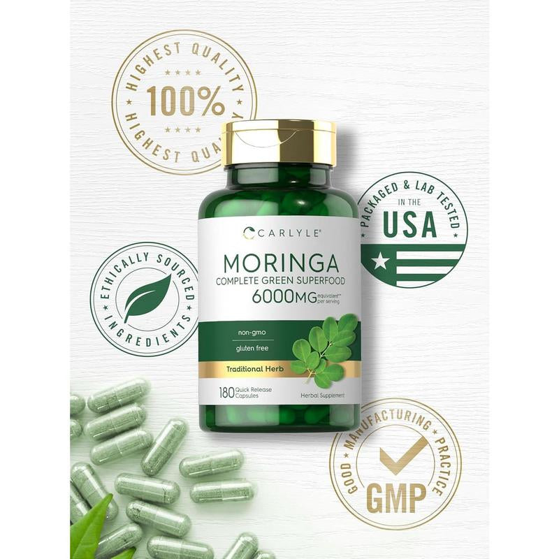 3 Bottles of Carlyle Moringa Oleifera | Complete Green Superfood | Non-Gmo, Gluten Free Supplement