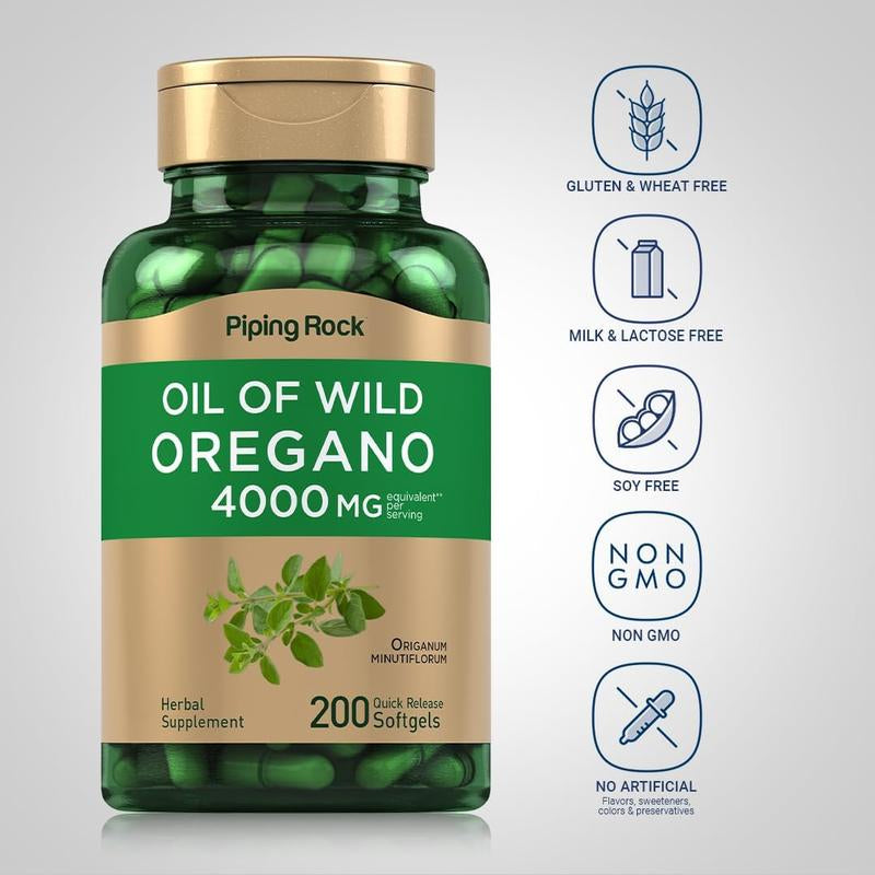Oregano Oil Capsules 4000Mg, 200 Pills, Wild Harvested Herbal Extract Supplement for Immune Support, Non-Gmo, Gluten-Free for Overall Wellness