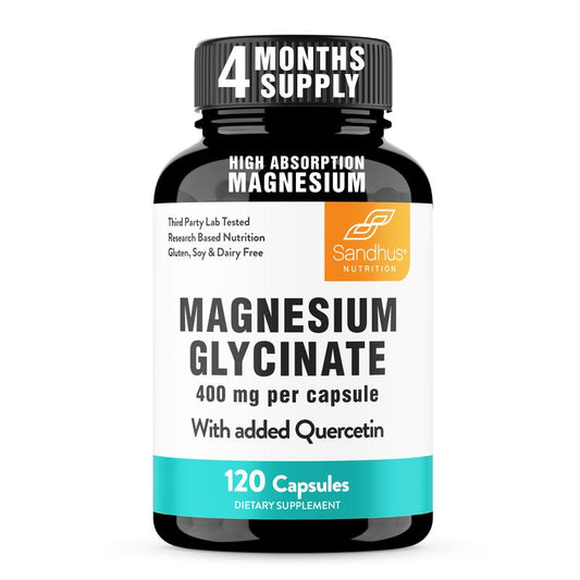 [Sandhus] Magnesium Glycinate 400Mg with Quercetin – Supports Sleep, Muscle Recovery, Bone Health & Immunity Healthcare Calcium Dietary Supplement Natural Fitness Mineral
