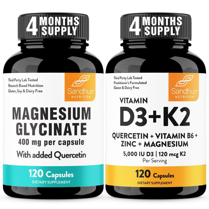 [Sandhus] Magnesium Glycinate 400Mg with Quercetin – Supports Sleep, Muscle Recovery, Bone Health & Immunity Healthcare Calcium Dietary Supplement Natural Fitness Mineral