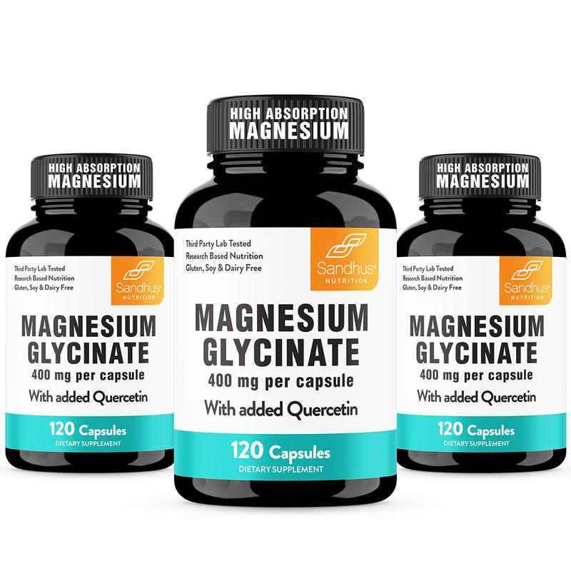[Sandhus] Magnesium Glycinate 400Mg with Quercetin – Supports Sleep, Muscle Recovery, Bone Health & Immunity Healthcare Calcium Dietary Supplement Natural Fitness Mineral