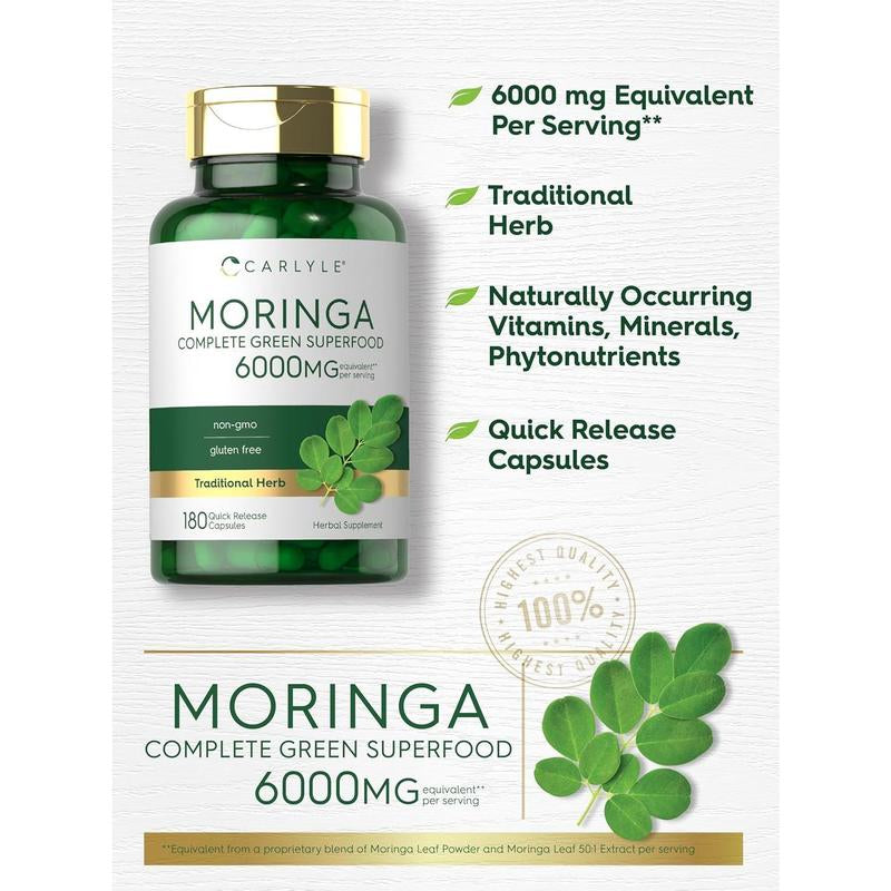 3 Bottles of Carlyle Moringa Oleifera | Complete Green Superfood | Non-Gmo, Gluten Free Supplement
