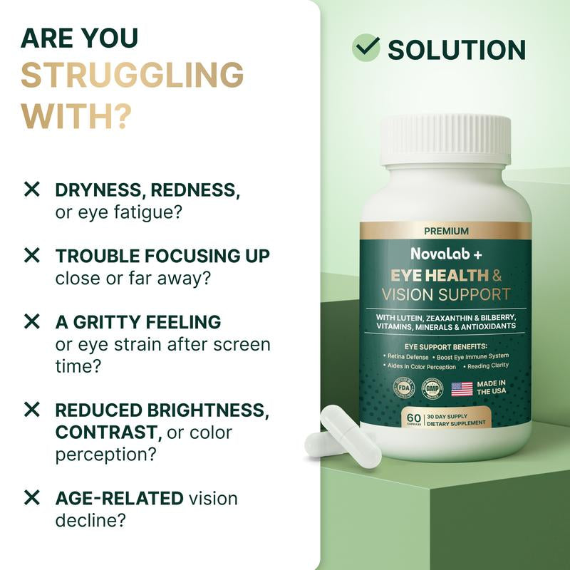 Novalab+ Eye Health & Vision Support – 30-Day Formula with Lutein, Zeaxanthin, Bilberry, Vitamins, Minerals & Antioxidants