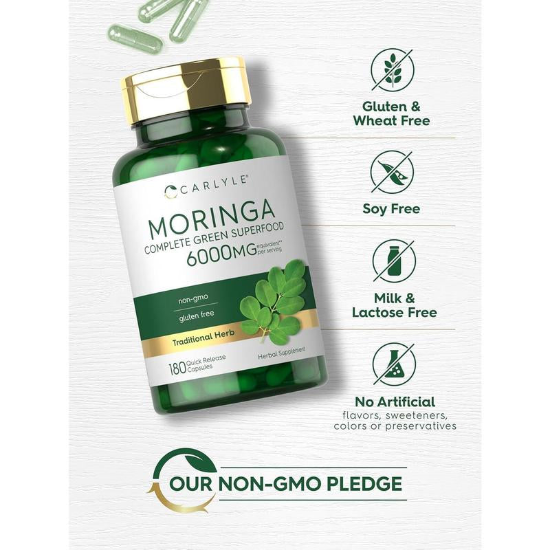 3 Bottles of Carlyle Moringa Oleifera | Complete Green Superfood | Non-Gmo, Gluten Free Supplement