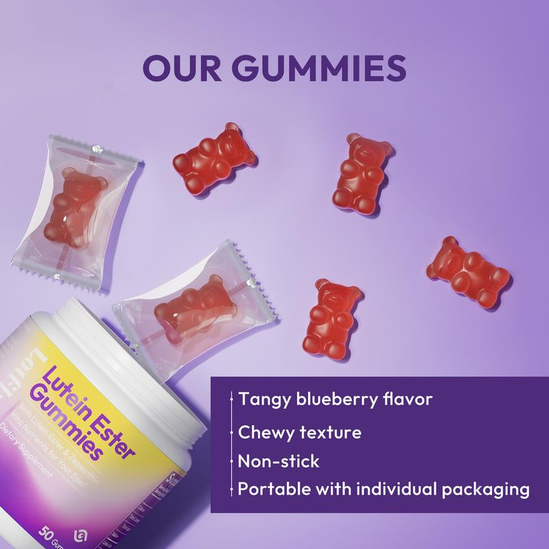【Eye Care Essential】Lotfly Lutein Ester Gummies | Blueberry Flavor, Individually Packed | Lutein & Zeaxanthin for Clear Vision & Eye Health – 50 Gummies