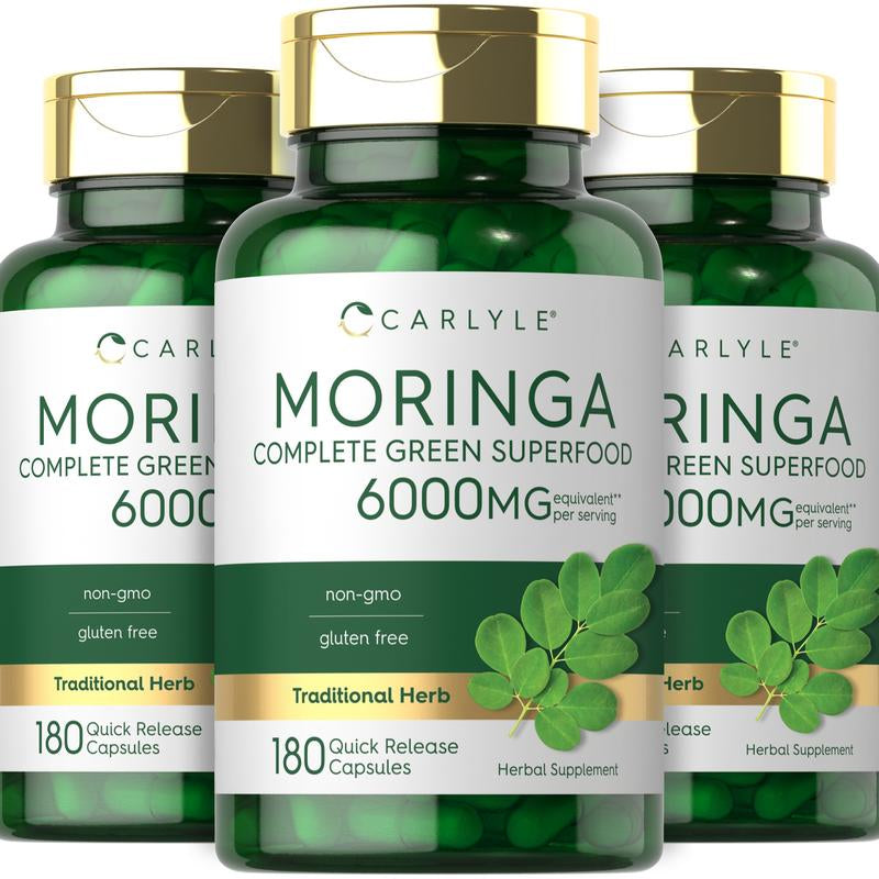 3 Bottles of Carlyle Moringa Oleifera | Complete Green Superfood | Non-Gmo, Gluten Free Supplement