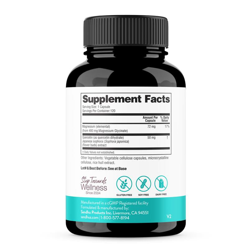 [Sandhus] Magnesium Glycinate 400Mg with Quercetin – Supports Sleep, Muscle Recovery, Bone Health & Immunity Healthcare Calcium Dietary Supplement Natural Fitness Mineral