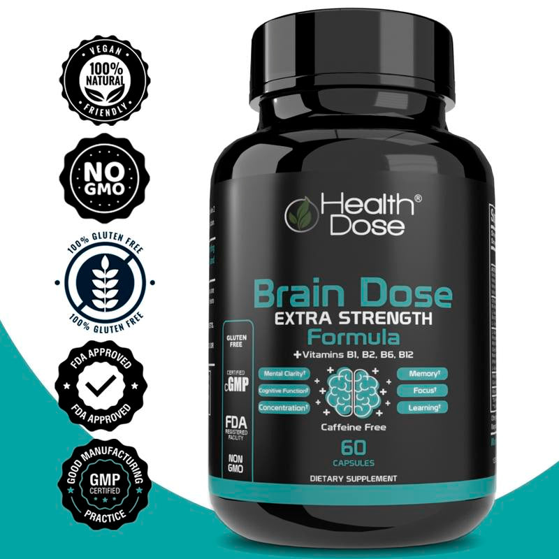 Health Dose Brain Dose, Natural Energy & Vitamins Supplement for Men & Women. Nutritional Support Fitness Dietary Neuro Healthcare Edible