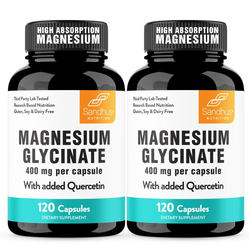 [Sandhus] Magnesium Glycinate 400Mg with Quercetin – Supports Sleep, Muscle Recovery, Bone Health & Immunity Healthcare Calcium Dietary Supplement Natural Fitness Mineral