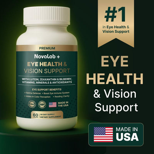 Novalab+ Eye Health & Vision Support – 30-Day Formula with Lutein, Zeaxanthin, Bilberry, Vitamins, Minerals & Antioxidants