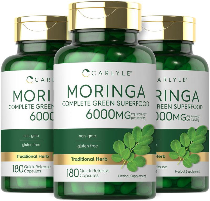 3 Bottles of Carlyle Moringa Oleifera | Complete Green Superfood | Non-Gmo, Gluten Free Supplement